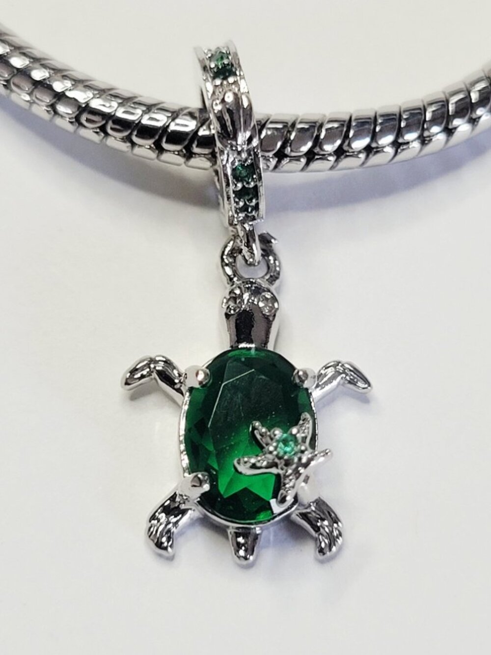 NWT S925 For Pandora Charm Bracelets Emerald Green Rhinestone Starfish Turtle